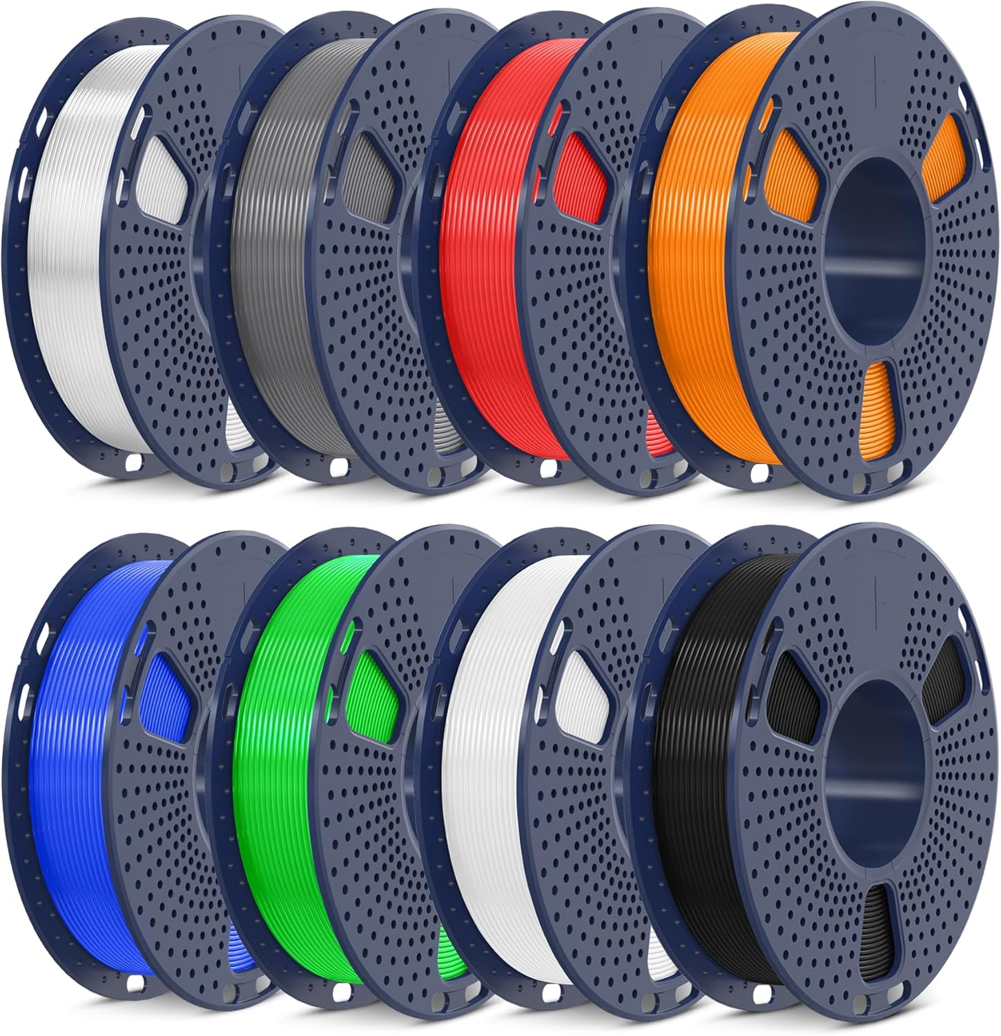 SUNLU PLA 3D Printer Filament Bundle Multicolor, Neatly Wound PLA Filament 1.75mm ±0.02mm, 2kg in Total, 8 Pack, 250g per Spool, 8 Rolls of 0.25kg, Black+White+Grey+Transparent+Red+Blue+Orange+Green