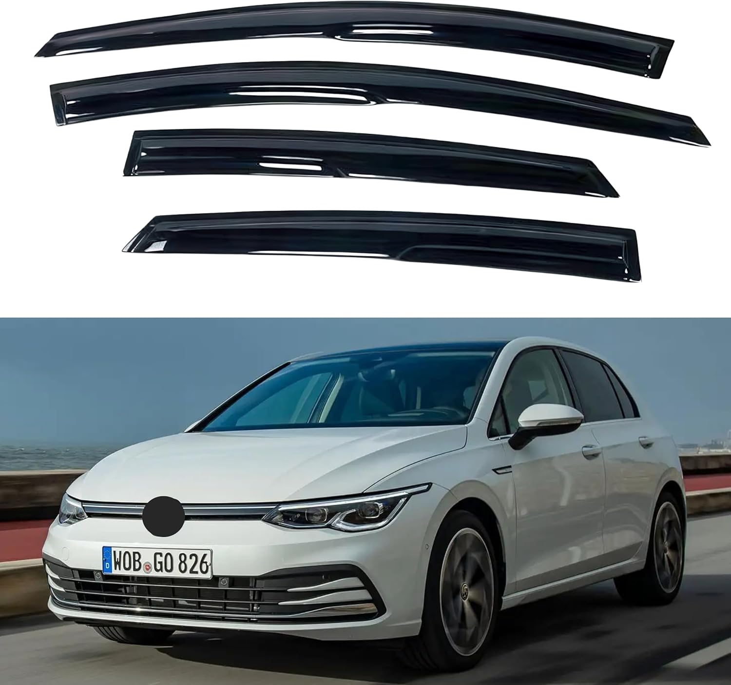 IG Window Visor for Volkswagen (VW) Golf MK7 Hatchback 2015-2021, Rain Guard Tape-On Extra Durable Wind Side Vent Window Deflector Mugen Style, 2015 2016 2017 2018 2019 2020 2021
