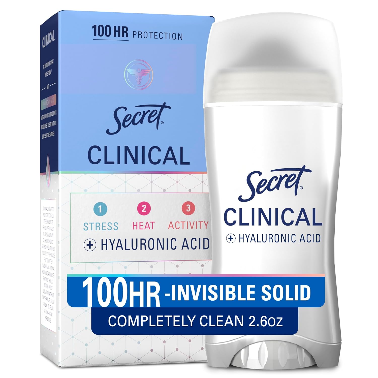 Secret Clinical Strength Deodorant and Antiperspirant for Women, Invisible Solid, Completely Clean, 2.6 Oz.