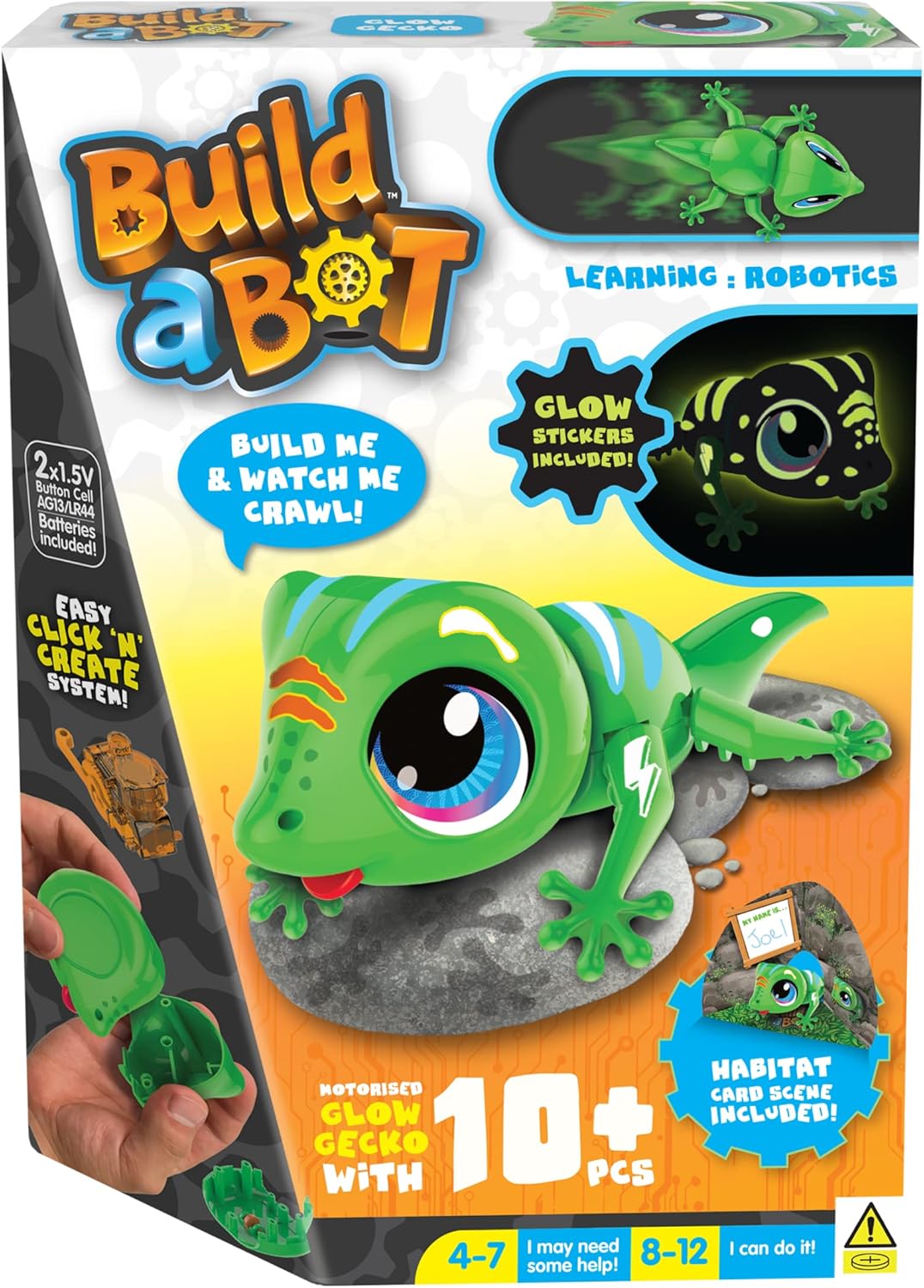Build-a-Bot: Glow Gecko | Build Your Own Interactive Pet Gecko | Easy Click 'n' Create System | 20+ Piece STEM Robot Kit for Kids | For Ages 4+, Green