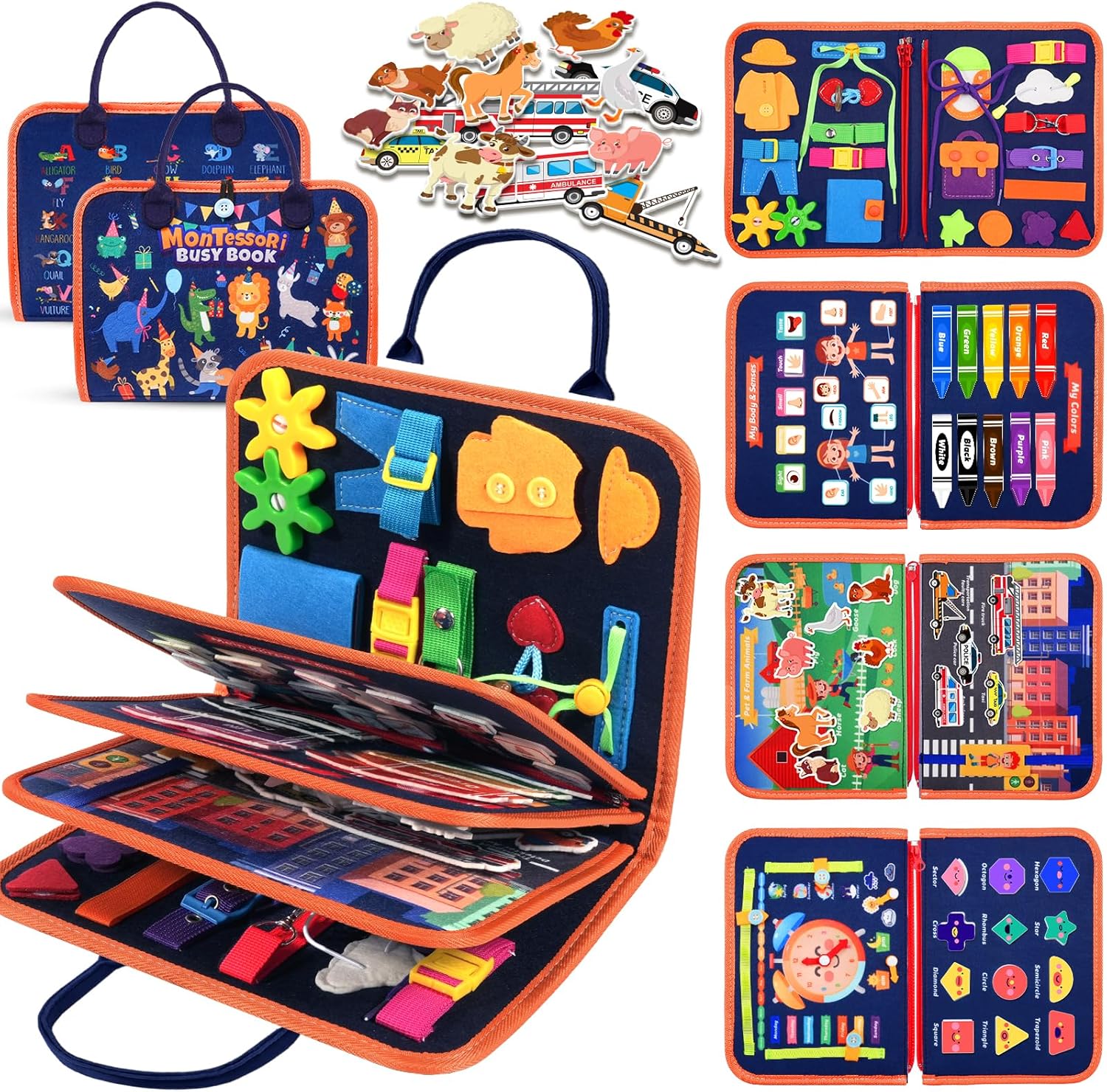 ZOOI Montessori Toys for 1 Year Old, Busy Board Busy Book for 1 2 3 4 Year Old, Toddler Toys, Sensory Board Educational Activities Toy for Fine Motor Skills Learning, Travel Toy for Plane Car