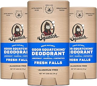 Dr. Squatch Natural Deodorant for Men 3 Pack Fresh Falls – Odor-Squatching Men's Deodorant Aluminum Free (2.65 oz, 3 Pack)