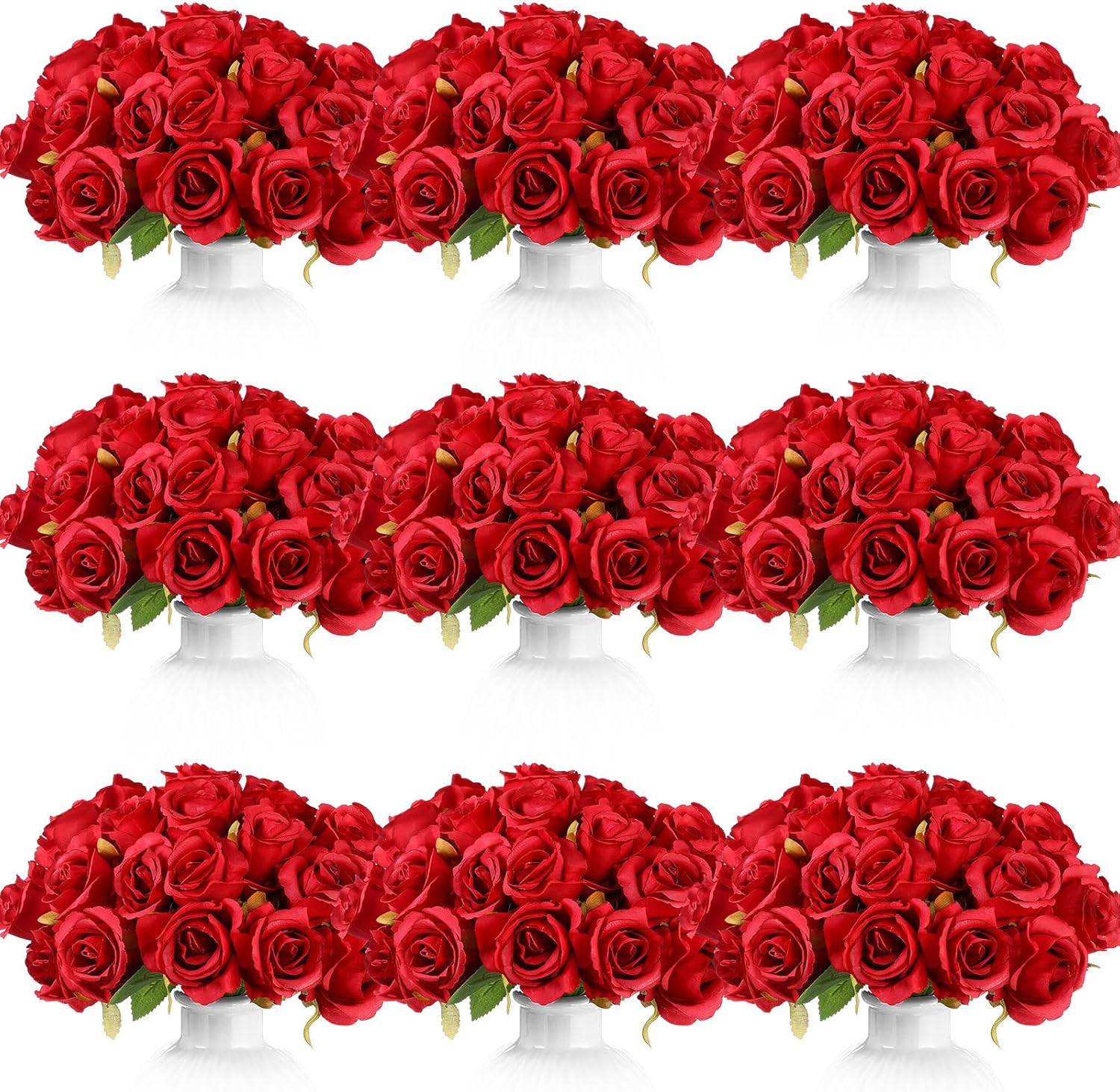 Jexine 120 Pcs Artificial Rose Flowers Bouquet Silk Realistic Flowers Bulk Centerpieces DIY Bride Fake Rose for Home Bridal Wedding Party Decorations(Red)