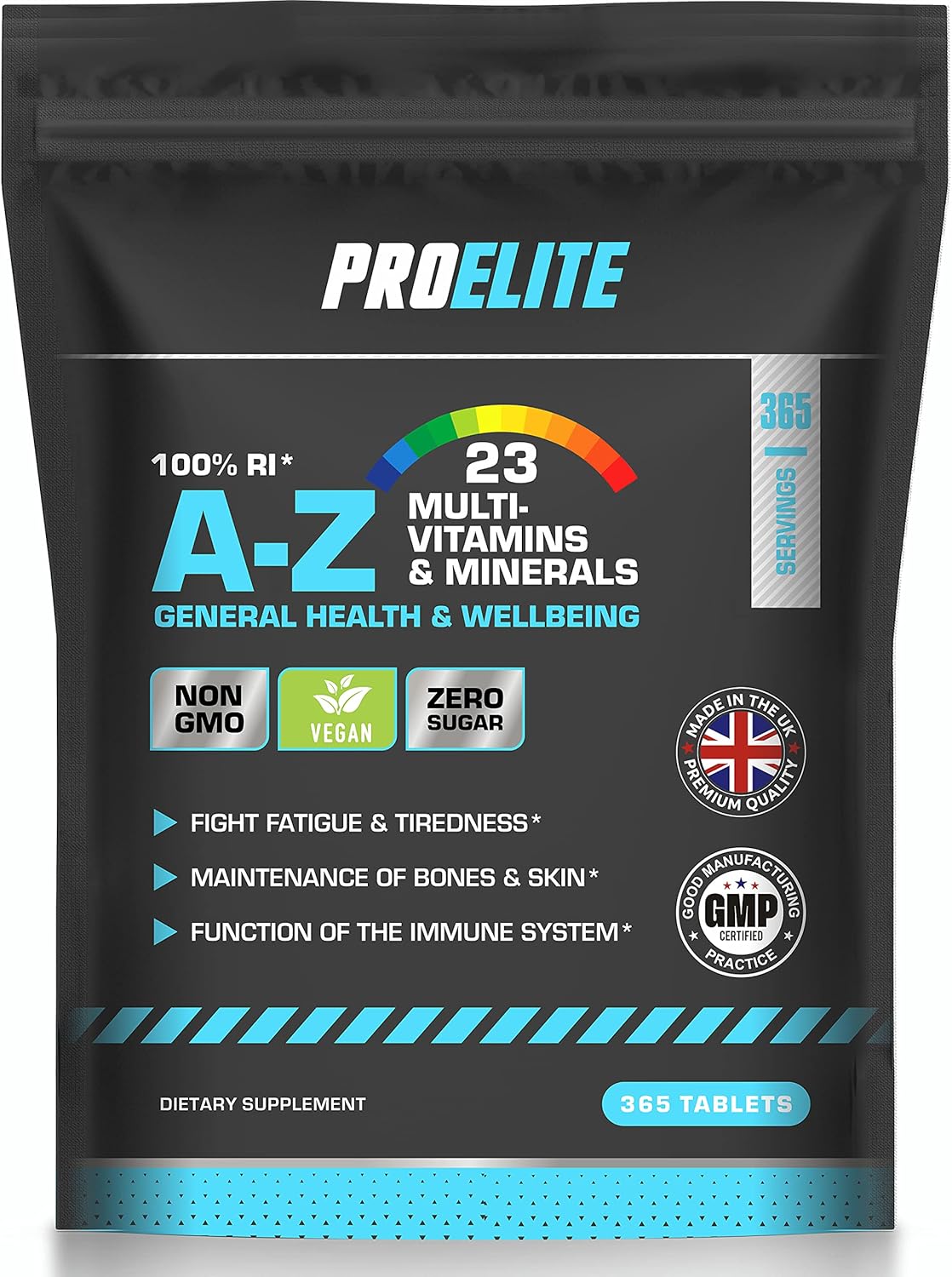 Multivitamins & Minerals - 365 Vegan Tablets - One a Day 100% RDA - 23 Essential Vitamins & Minerals in A-Z Multivitamin Tablet - Made in The UK by PROELITE