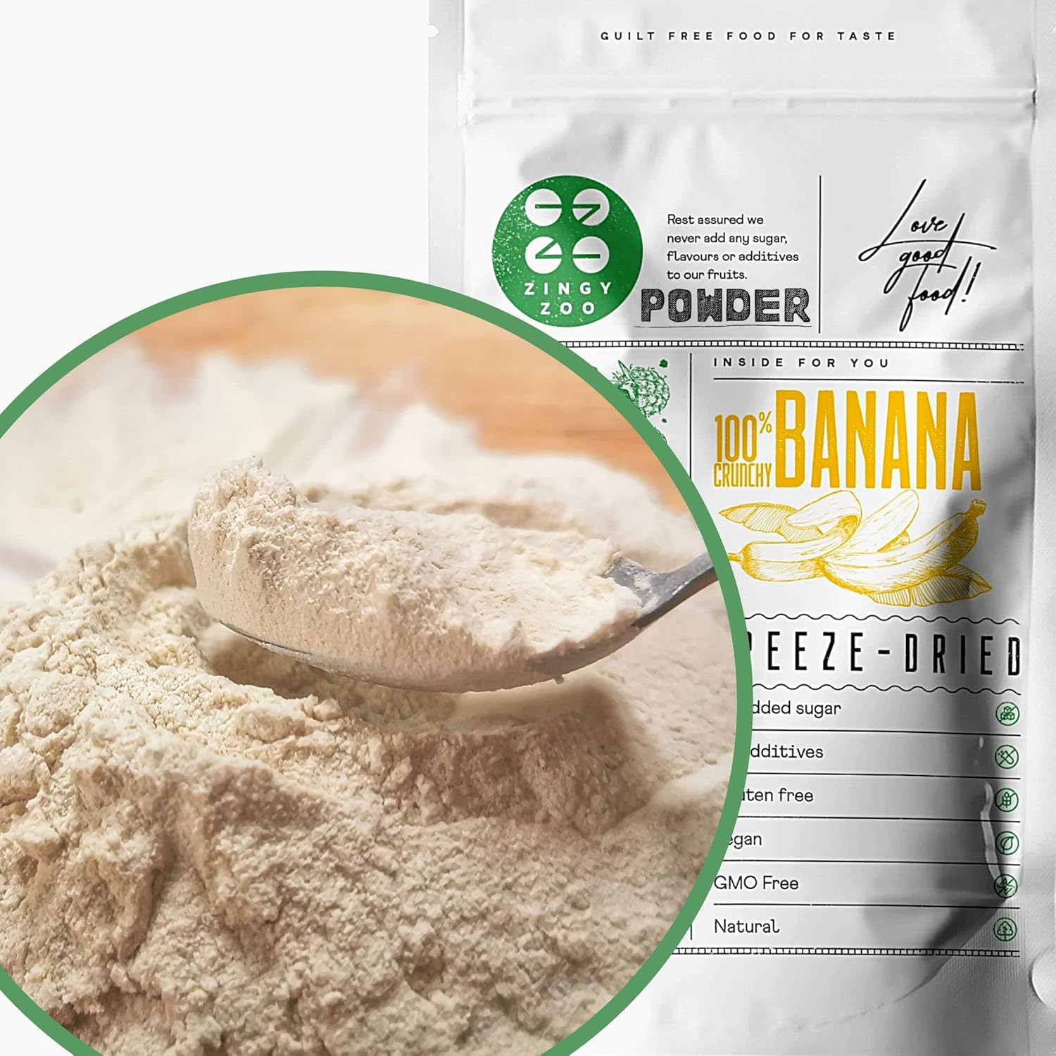 Freeze Dried Banana Powder | 100% Raw Natural Sweetener Freeze Dried Fruit Powder | Gluten Free Dehydrated Banana Powder Food | Use for Smoothie, Cheesecake or Baking Sweetener | ZingyZoo
