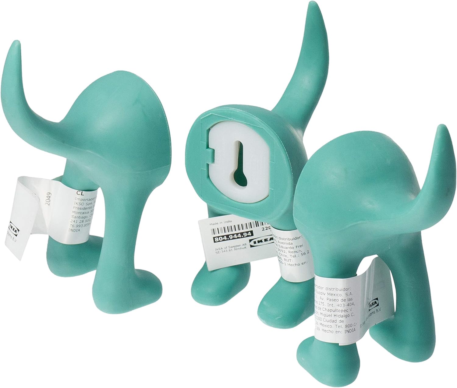 IKEA BASTIS Dog-Tail Wall Hooks, Turquoise, 12 Centimetres, Set of 3