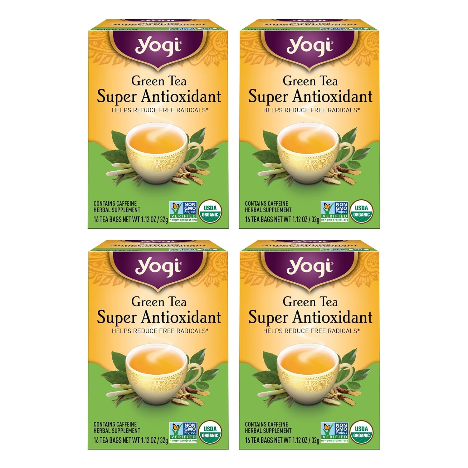 Yogi Tea Green Tea Super Antioxidant - 16 Bags per Pack (4 Packs) - Organic Antioxidant Support - Includes Licorice Root, Jasmine & More