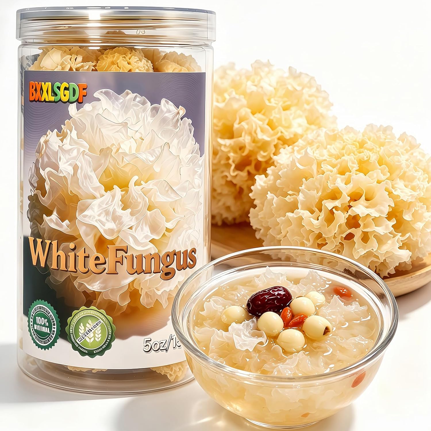 Dried Snow Fungus 5oz White Fungus Whole White Tremella Canned for Soups | Premium Tremella Mushroom for Soup & Dessert, Quick-Cooking White Mushrooms Easy to Carry, Perfect for Outdoor Gatherings