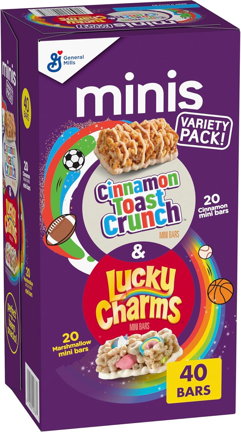 Cereal Lucky Charms and Cinnamon Toast Crunch Minis Treat Bars Variety Pack 40 Ct