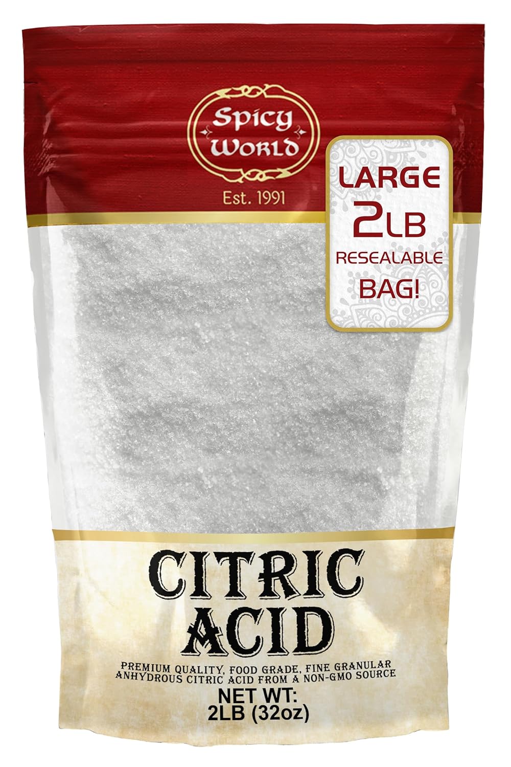 Citric Acid 2 LB Bag - 100% Pure, Food Grade & Non-GMO - Citric Acid Powder For Cleaning, Bath Bombs, Preserving - Fine Granular by Spicy World