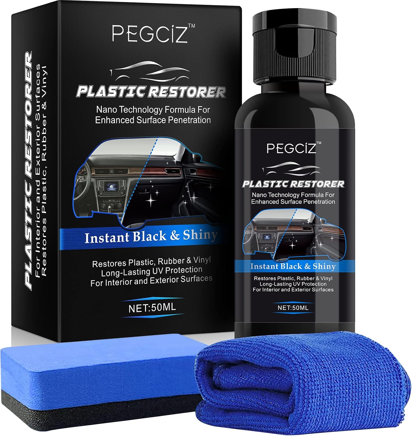 Car Plastic Restorer Interior Scratch Remover Plastics Polish Plastic Coating Agent Prevents Drying & Aging Plastic Care for Cars Truck Motorcycle, black