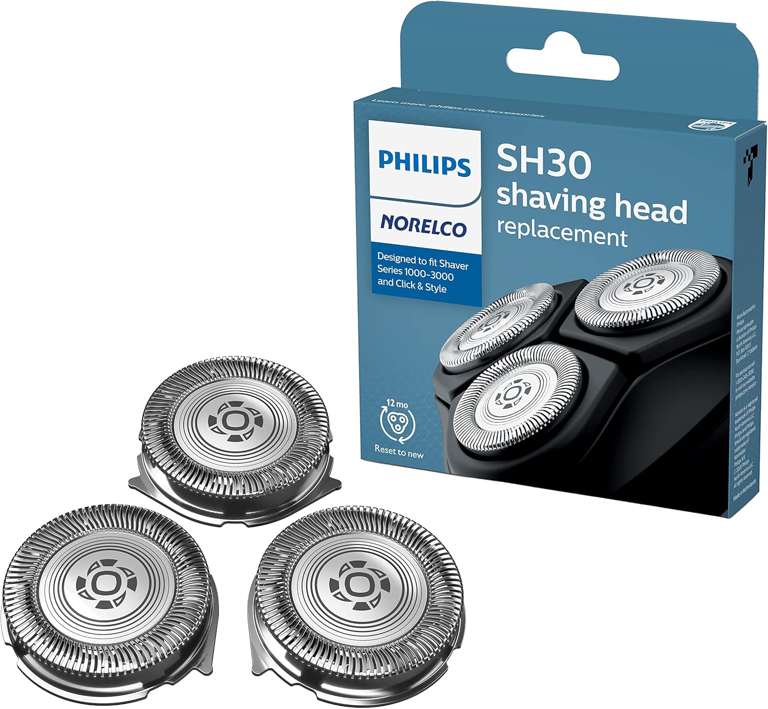 Philips Norelco Genuine SH30/52 Shaving Heads Compatible with Norelco Shaver Series 1000, 2000, 3000 and 5000X and Rounded