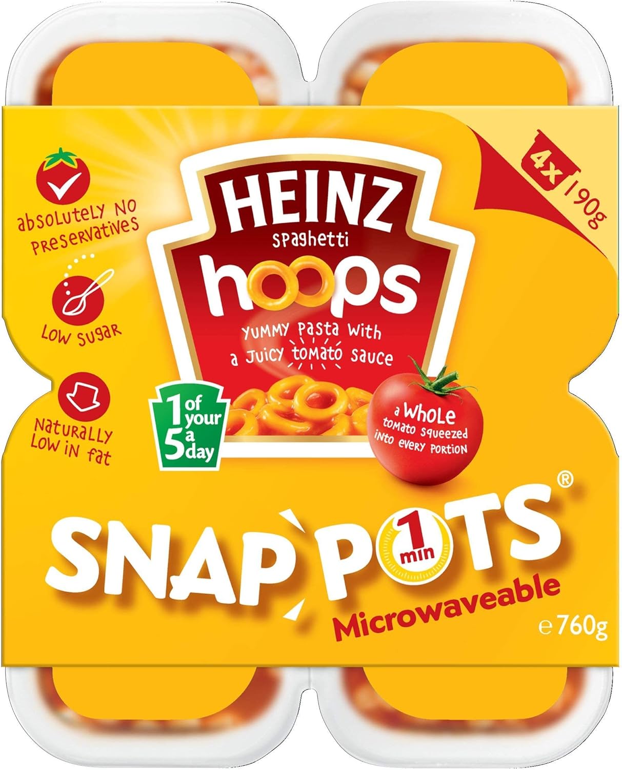 Heinz Hoops Snap Pots, 4 x 190g