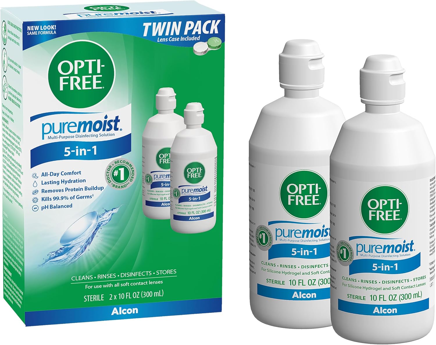 Opti-Free Puremoist Multi-Purpose Contact Lens Cleaning and Disinfecting Solution with Lens Case, 20 Fl Oz (pack of 2- 10oz bottles)