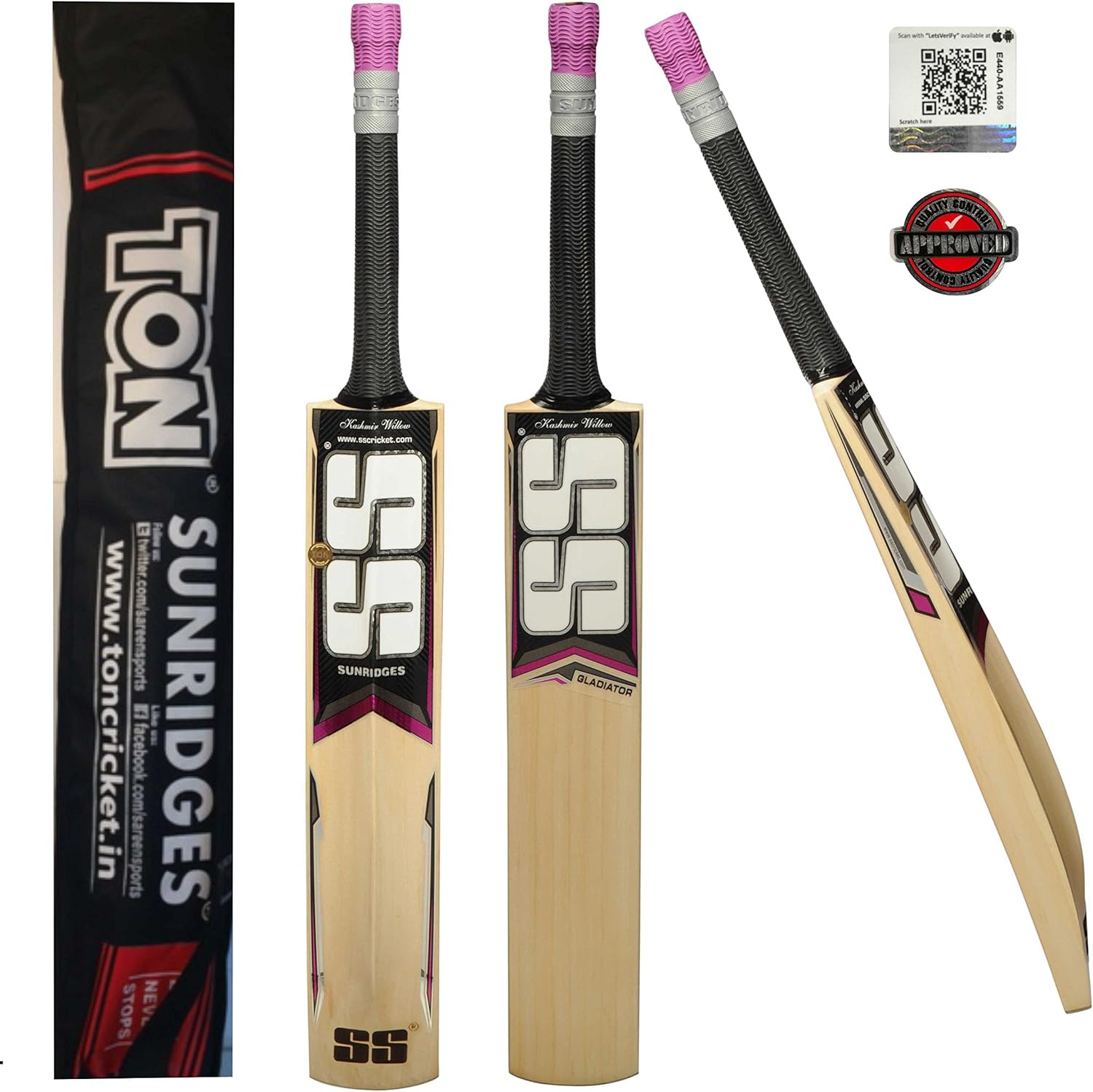 SS Cricket Bat Gladiator Kashmir Willow Full Adult Size Short Handle by Sunridges with Free Sunridges Bat Cover - Bat Suitable for Playing with Normal Cork Ball or Heavy Tennis Ball