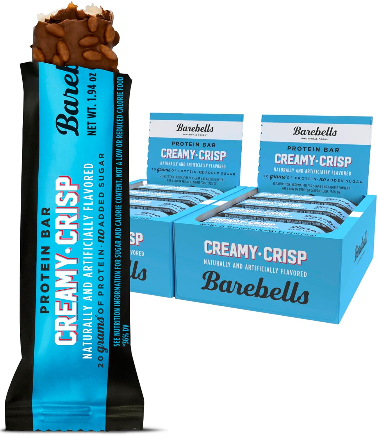 Barebells Protein Snacks Bars Creamy Crisp - 12 Count, 1.9oz Bars 55g of High Protein - Chocolate Protein Bar with 1g of Total Sugars - Perfect on The Go Protein Snack & Breakfast Bars, 2 pack