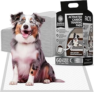 American Kennel Club Charcoal Puppy Training Pads, with Anti-Slip Adhesive Backing, Quick Dry Gel and Activated Carbon Odor Control - 22 x 22-60 Count