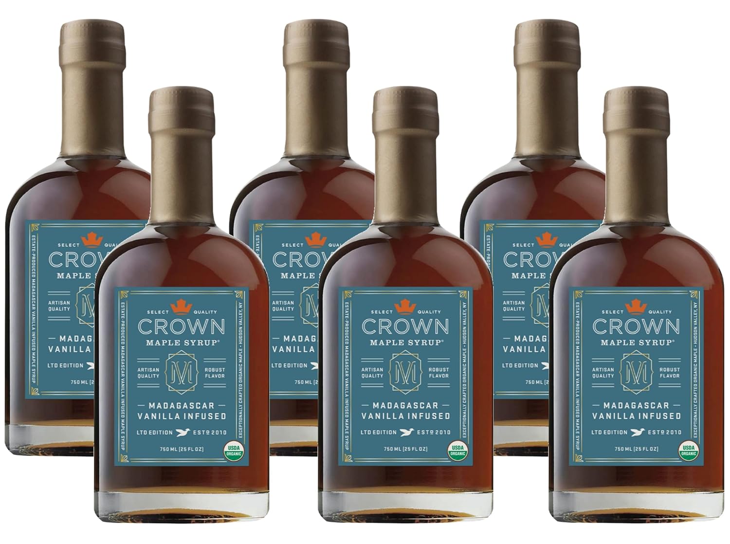 Crown Maple Madagascar Vanilla Infused Organic Maple Syrup, Real Vanilla Bean, Pancakes, Baking, Cocktails & Brunch, 25 Fl Oz (Pack of 6)