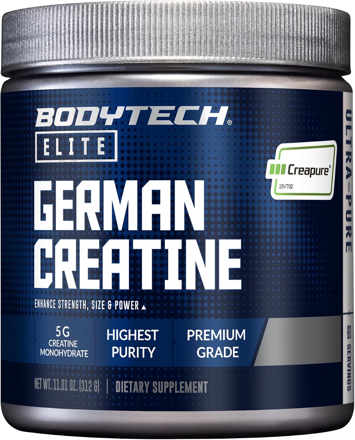 BodyTech Elite German Creatine with Creapure, Unflavored, 60 Servings | Creatine Monohydrate Powder for Strength, Size & Power, 5G per Serving, Gluten Free, 11.01 Oz, 60 Servings