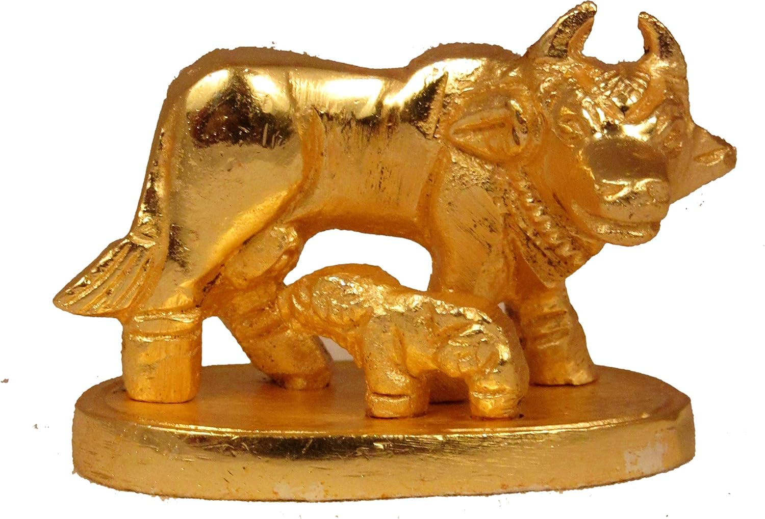 Brass Cow & Calf | GAI Bachhra Statue Sculputer Handicraft Brass Idol Diwali Decorative Spiritual - Religious Pooja Gift Item for Mandir/Temple/Home/Office Decorative Showpiece