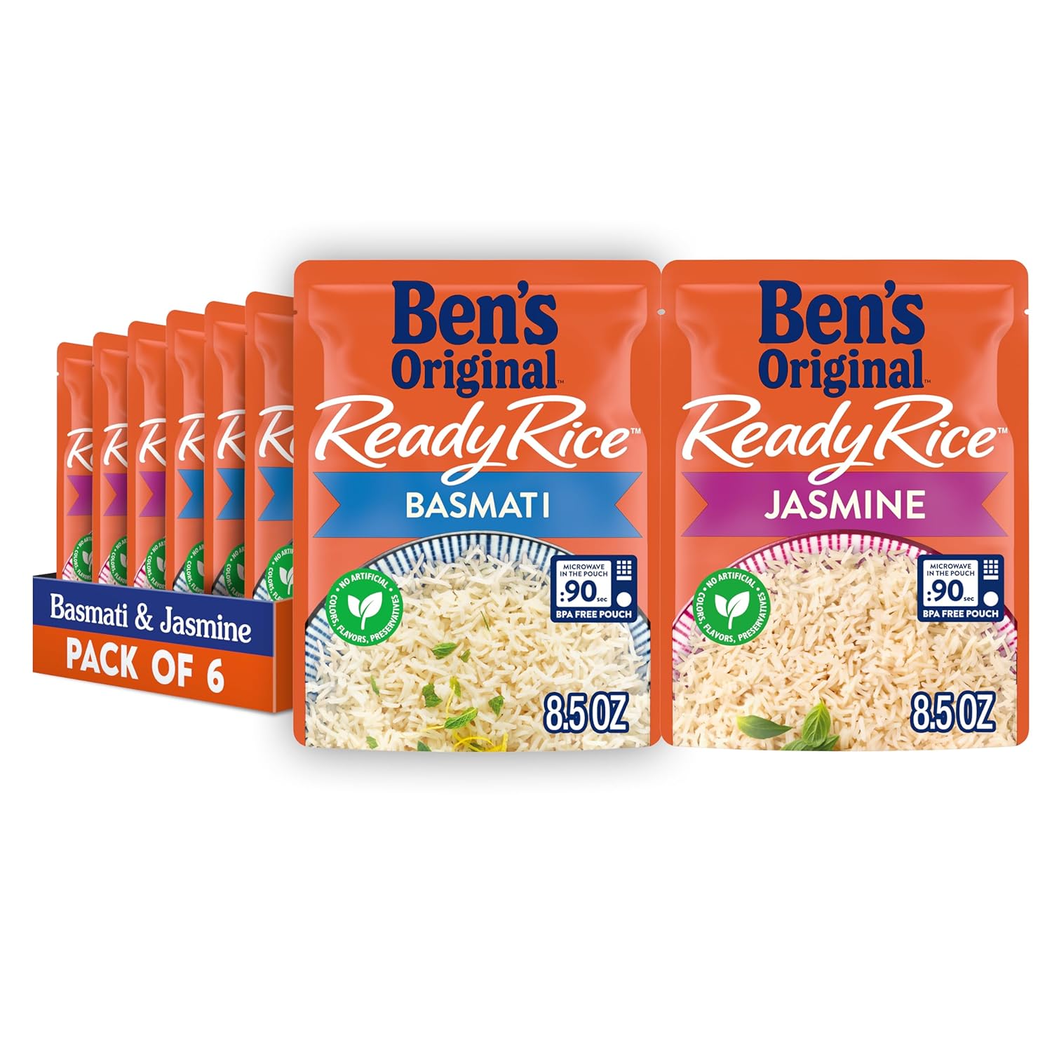 BEN'S ORIGINAL Ready Rice Basmati and Jasmine Rice Variety Pack, Easy Dinner Sides, 8.5 OZ Pouch (Pack of 6)