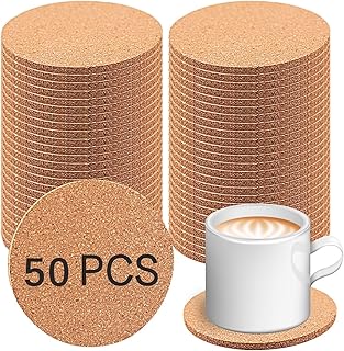 50 pcs Cork Coasters for Drinks, Bulk Blank Coasters DIY Crafts, Non-Slip, Heat-Resistant, Absorbent and Reusable Coffee Coaster for Home Tabletop Decoration