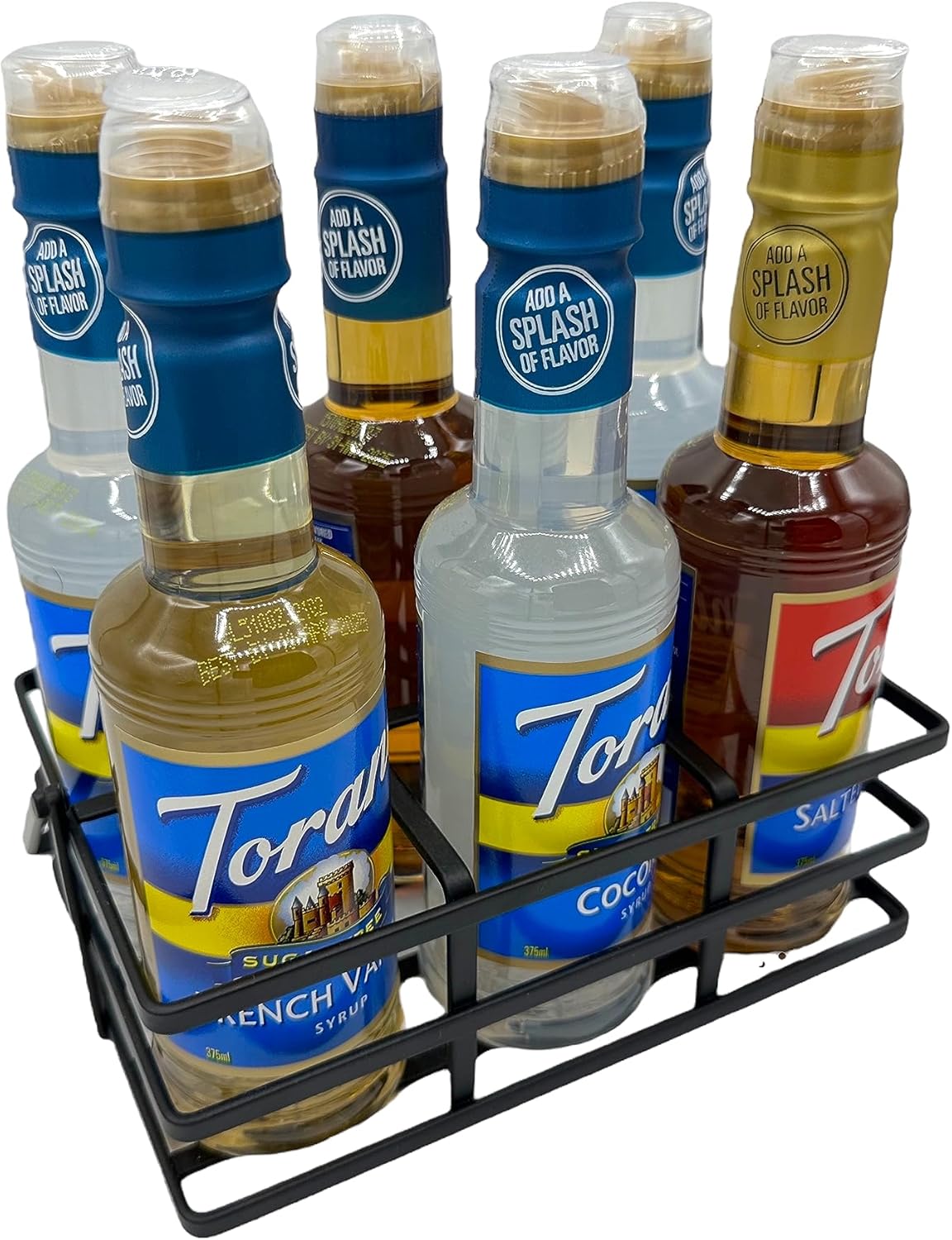 Coffee syrup organizer for 12.7 Oz bottles - Unique rack for Torani Syrup 12.7 ounce bottles, great coffee bar organizer and decor - Perfect size bar accessory 6 bottle capacity holder