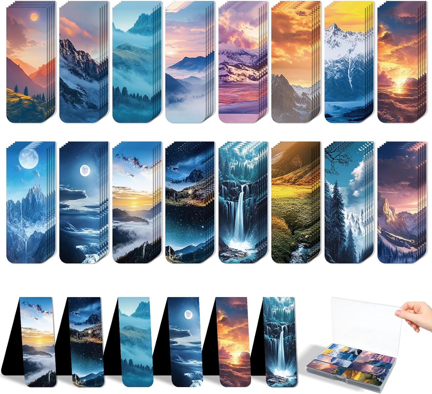 48 Pieces Magnetic Bookmarks Magnet Page Markers - Book Marks for Reading Women & Men with Storage Boxes - Cute Magnet Bookmark Clips for Reading Pleasure（Scenery）
