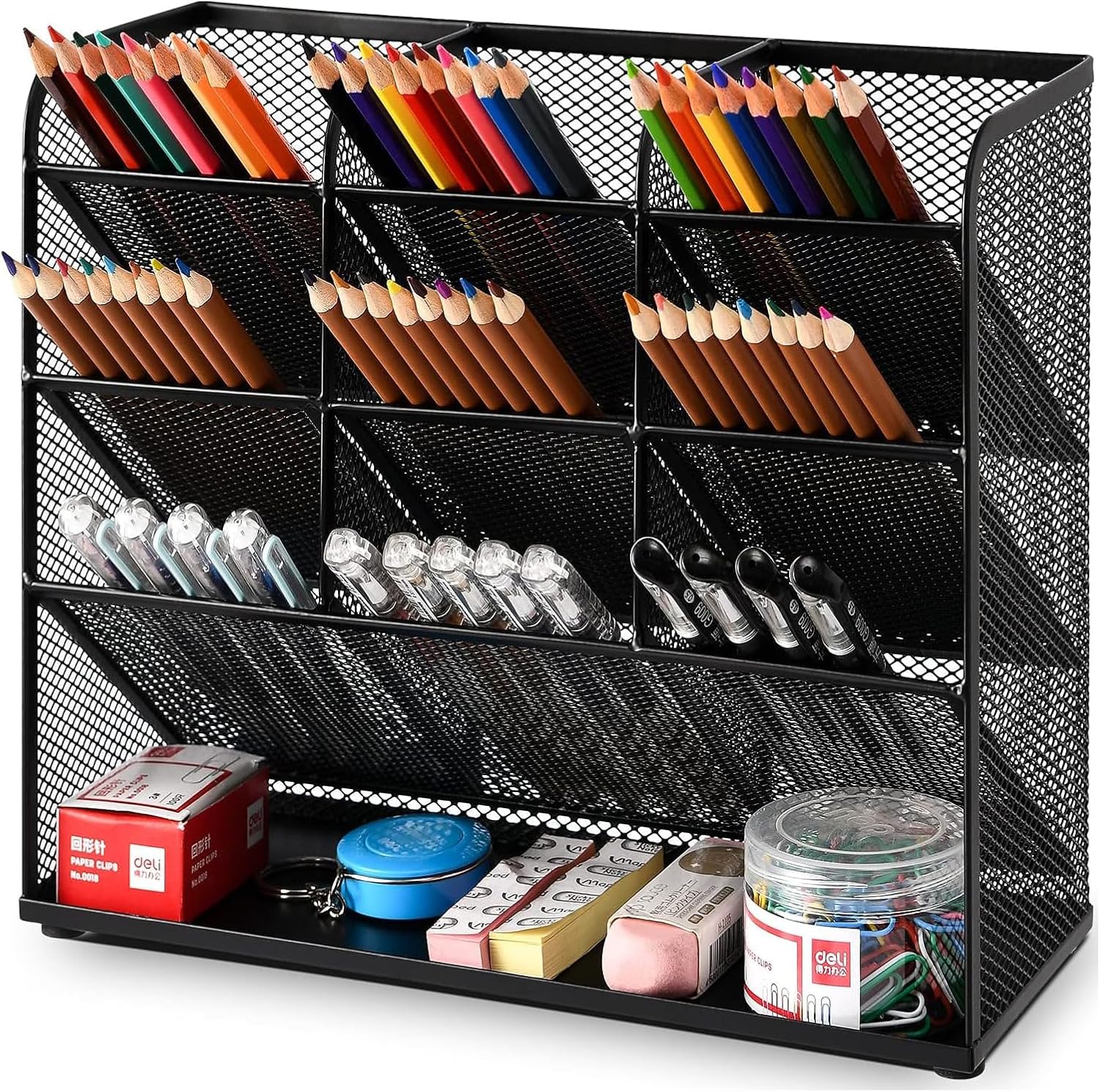 Marbrasse Mesh Desk Organiser,Multi-Functional Pen Holder,Desktop Stationary Organiser, Pen Storage Rack for School Home Office Supplies (Mesh Pen Holder Black)