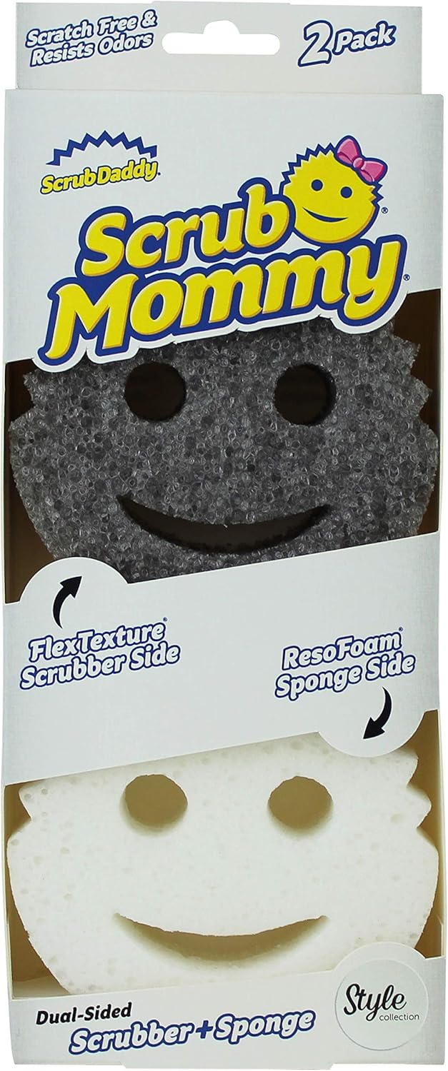 Scrub Daddy Scrub Mommy Washing Up Sponge - Dual Sided Scrubbing Non Scratch Scourers, Smiley Face Sponges for Cleaning Kitchen & Bathroom, Dish Scrubber, FlexTexture Home Products, Style Two Pack