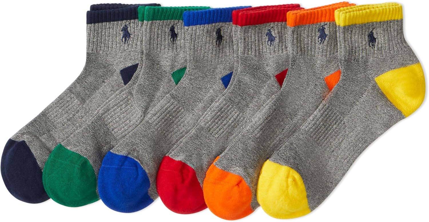 POLO RALPH LAUREN Men's Athletic Performance Cotton Ankle Socks-6 Pair Pack-Moisture Wicking Mesh