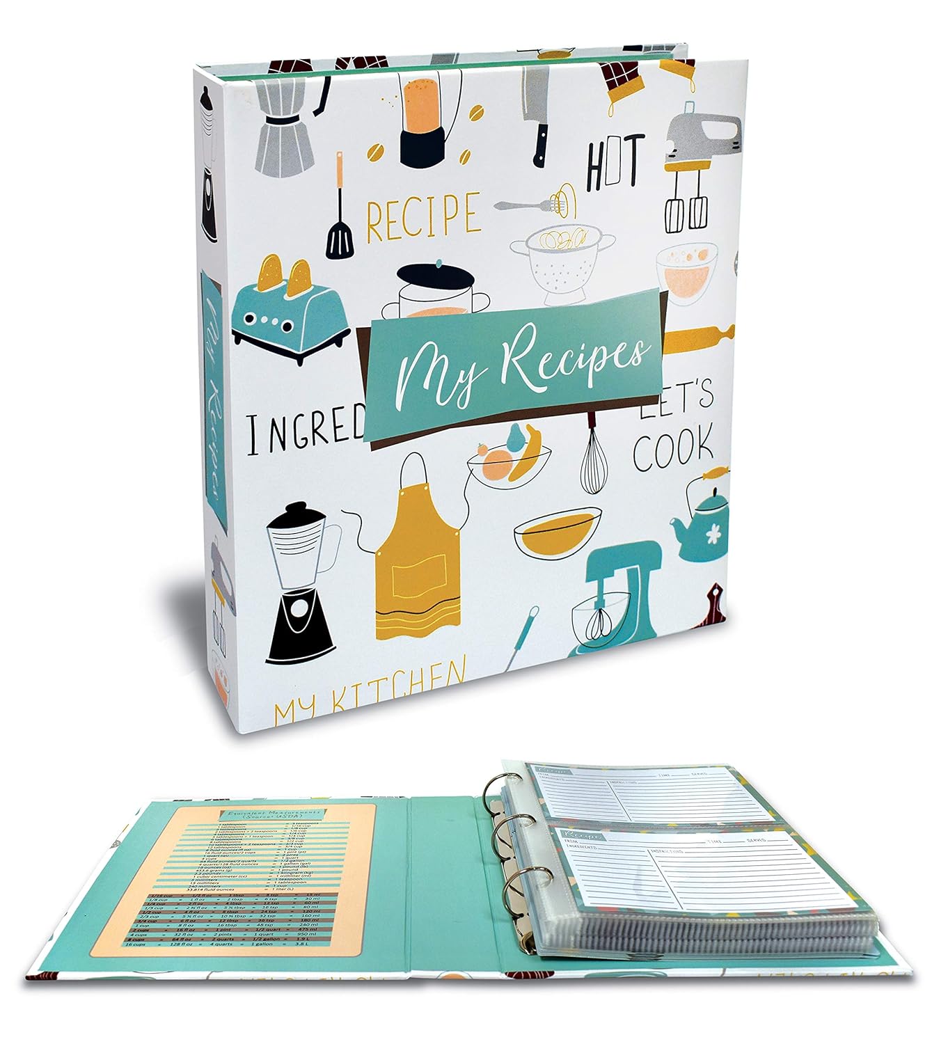 Better Kitchen Products Recipe Binder, 8.5" x 9.5" 3 Ring Binder Organizer Set (with 50 Page Protectors, 100 4" x 6" Recipe Cards & 12 Category Divider Tabs) Vintage Kitchen Design
