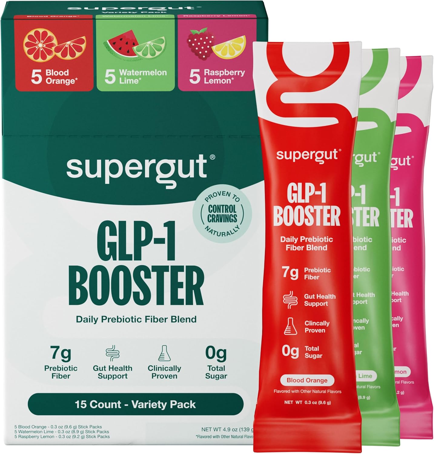 Supergut Gut Healthy Flavored GLP-1 Booster, Variety Pack - High Fiber GLP-1 Supplement Powder for Women & Men - Sugar-Free Drink Mix for Gut Health & Digestive Support (15 Servings)