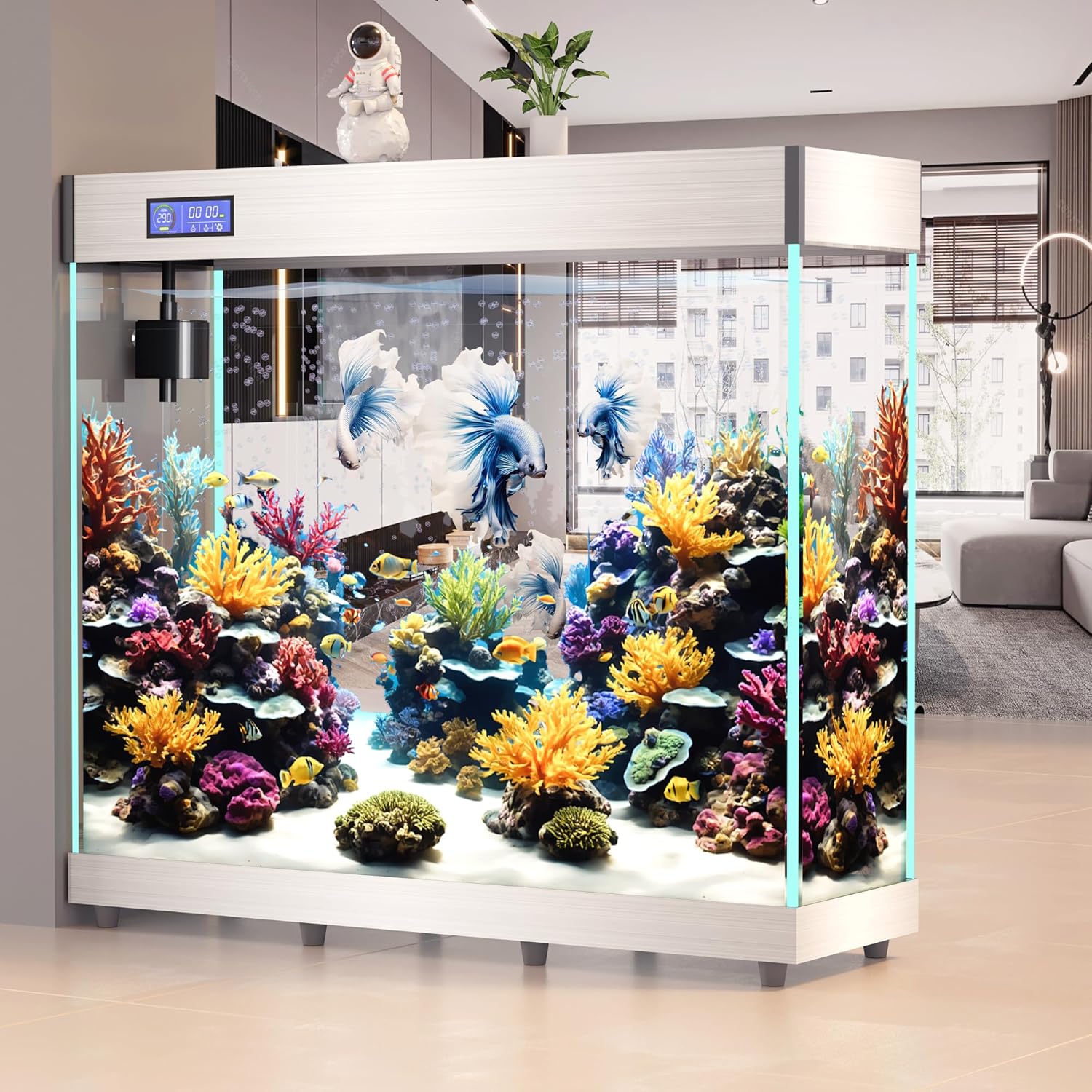 Luxury Large Fish Tanks, Tempered Glass Aquarium 47 * 42 * 14 inches (Silver)