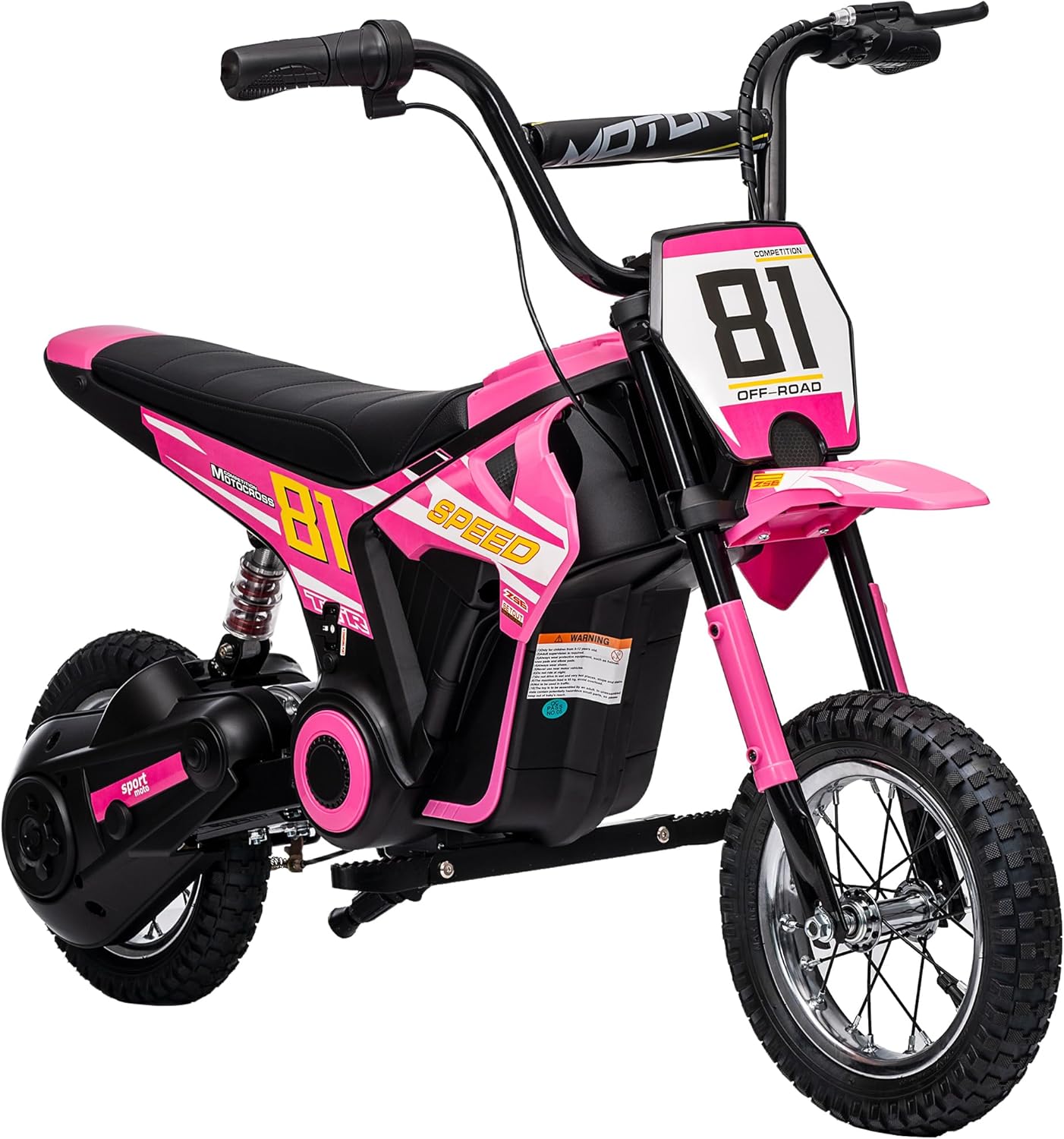 AIYAPLAY Kids Electric Motorbike, 24V Battery Powered Dirt Bike with 250W Motor, 6-16km/h, 7AH Batteries, 12" Inflatable Tires and Rear Suspension, Ride On Motorcycle for 8-12 Years Old, Pink