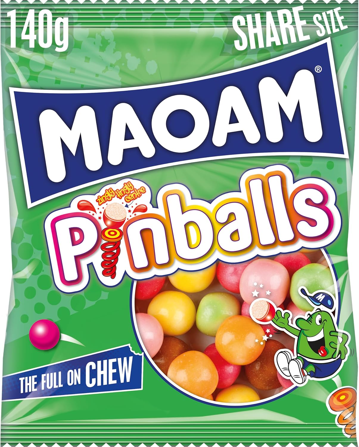MAOAM Pinballs – Chewy and Fruity Sweets – 140g Share Size