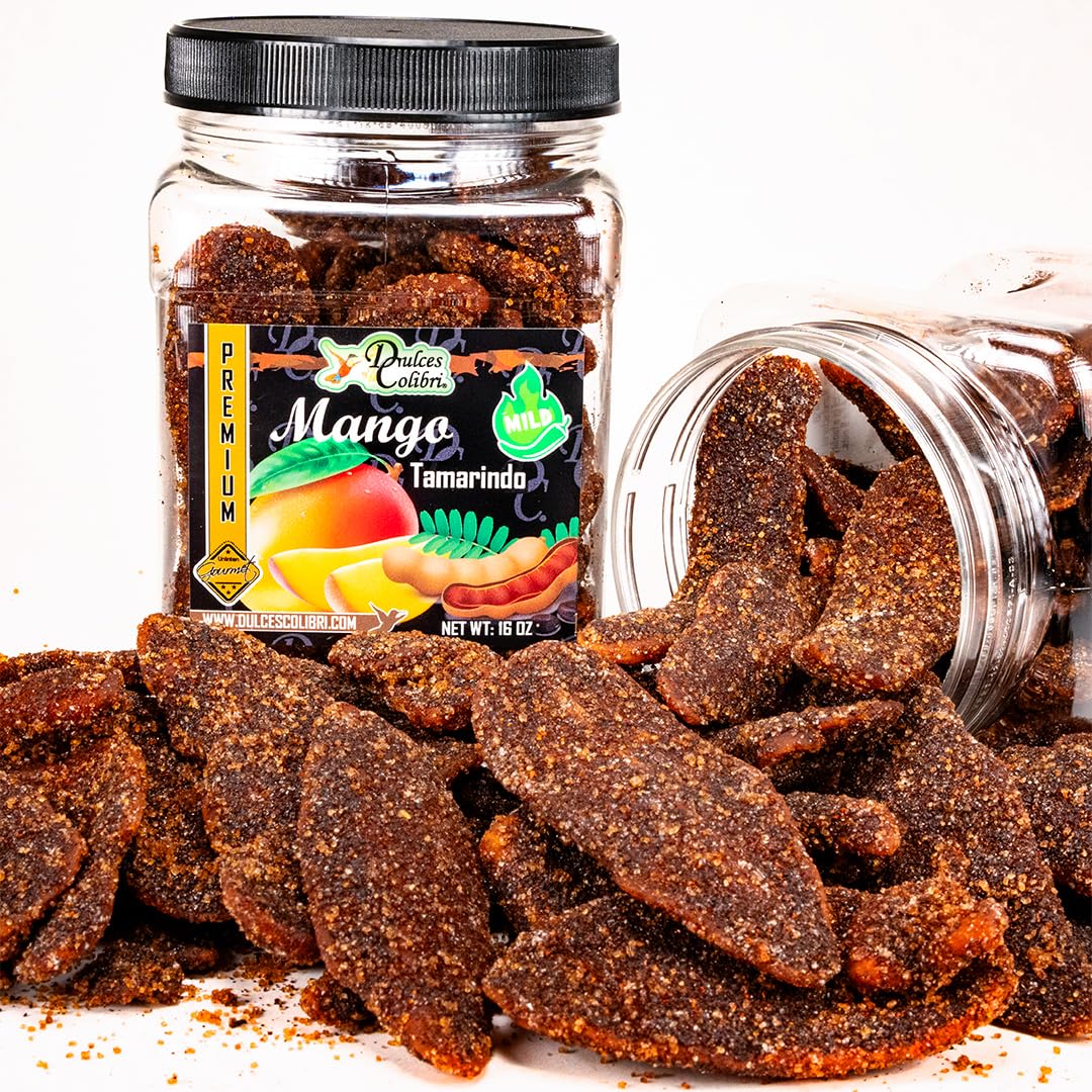 Dulces Colibri - Mango Tamarindo | PREMIUM | MILD | Family Size - 16oz Jar | Mess Free | Soft Chewy Mango Slices |
