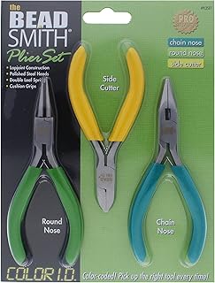 The Beadsmith Color-ID Pliers – Color Coded Set – 5 Inches, 3 Piece Kit: Chain Nose, Round Nose, & Side Cutter – Tools for Jewelry Making