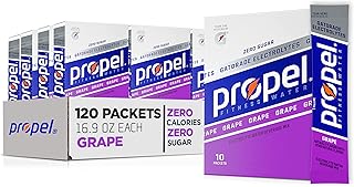 Propel Powder Packets Grape, With Electrolytes, Vitamins and No Sugar, 10 Count (Pack of 12) (Packaging May Vary)