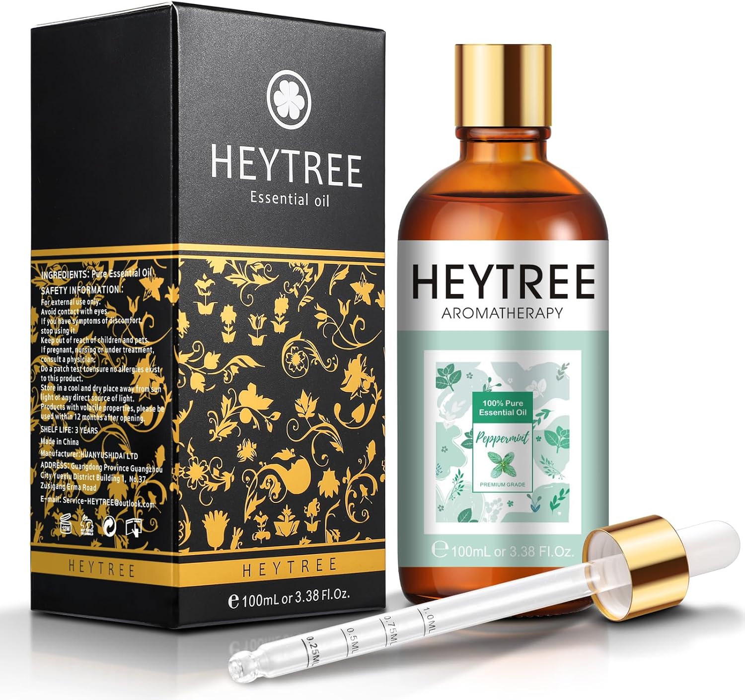 HEYTREE Peppermint Essential Oil 100ml - Pure Natural Essential Oils Strong,Fresh Minty Scent Increases Clarity - Perfect for Aromatherapy,Diffuser, Clear Breathing-Strong Peppermint Oil