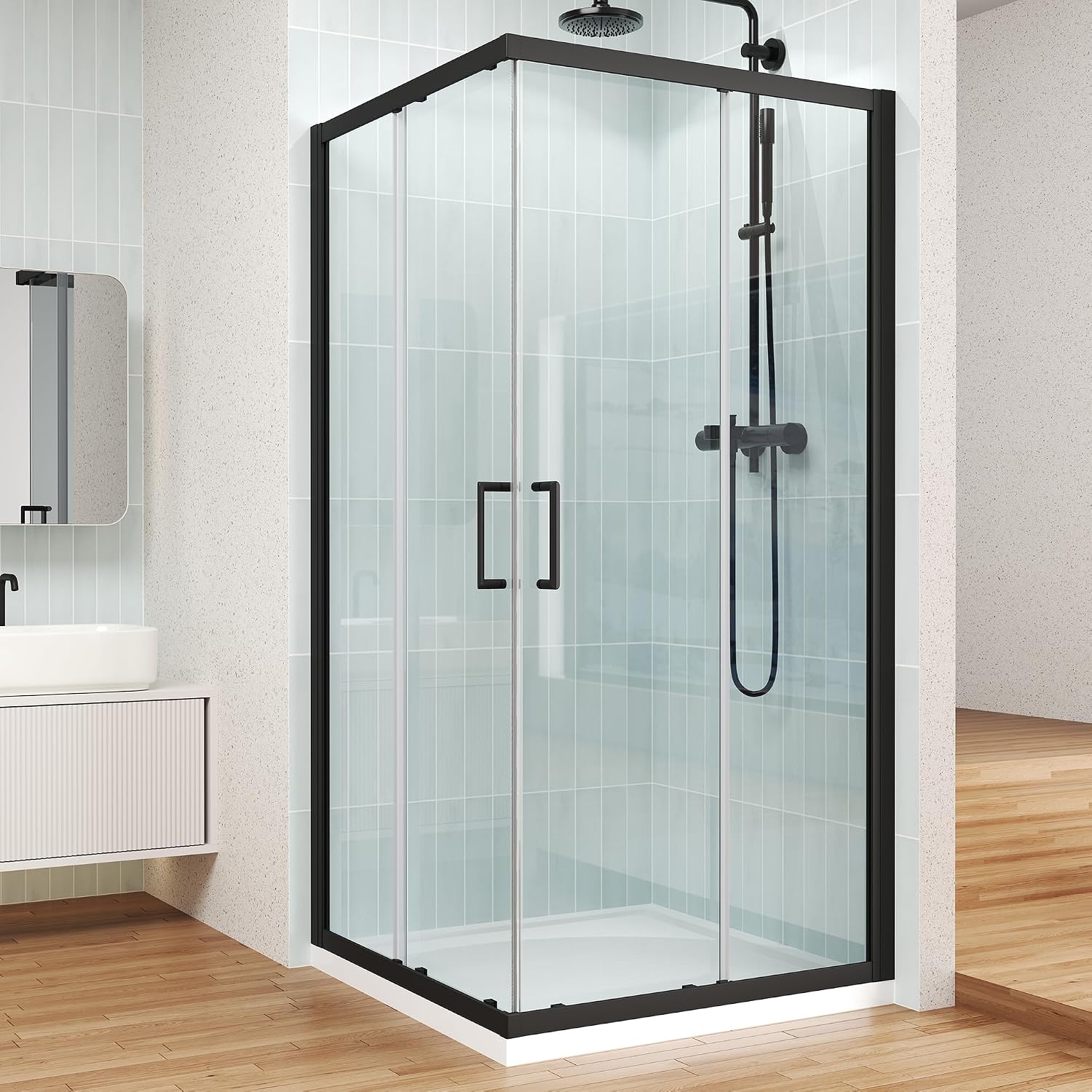 Corner Shower Door 36" x 36" x 72", Glass Shower Enclosure, Matte Black