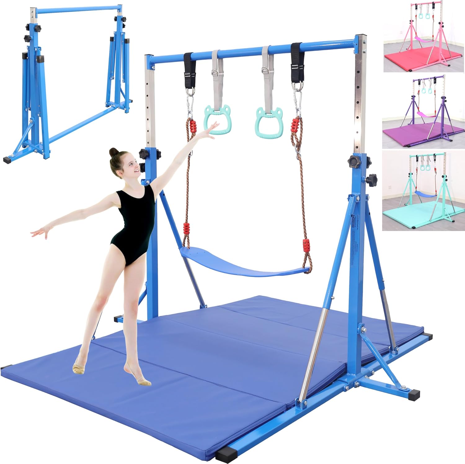 FC FUNCHEER Foldable Gymnastics Bar,5FT Horizontal bar,Adjustable Kids Training bar for Kids Ages 3-15,Kids Gymnastics bar,Triangle Stable Structure-Gym Equipment for Home
