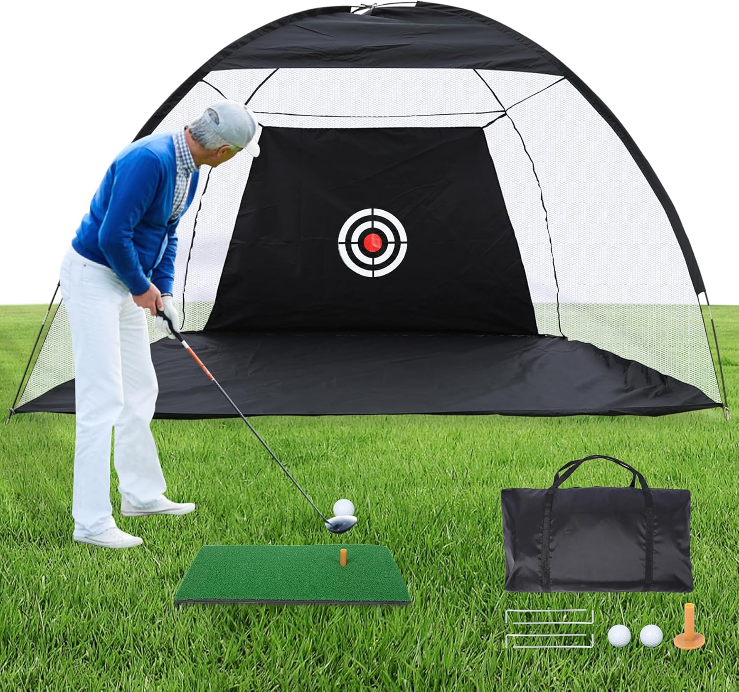Golf Practice Net with Turf, Golf Training Net with Hitting Mat for Indoor & Outdoor Backyard Driving Chipping
