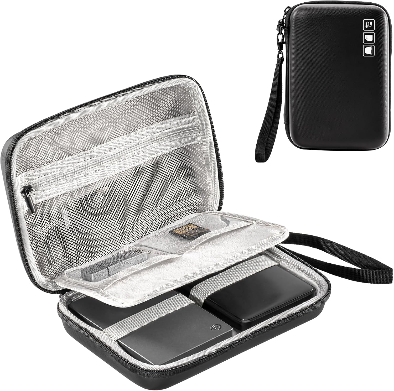 ProCase Hard Drive Case for Canvio Basics Western Digital WD Elements My Passport Seagate Portable Backup Plus Slim 1TB 2TB 3TB 4TB USB 2.5, Portable External Hard Drive Case for 2 Hard Drives -Black