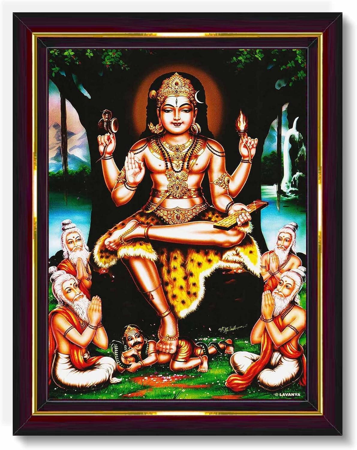 Pavan Photo Laminations Lord Dakshinamurthy Yoga Dakshinamoorthy Wall Painting Framed Home Decor (Wood,Matte,Brown,Big Size,10 x 12 Inch) B270M