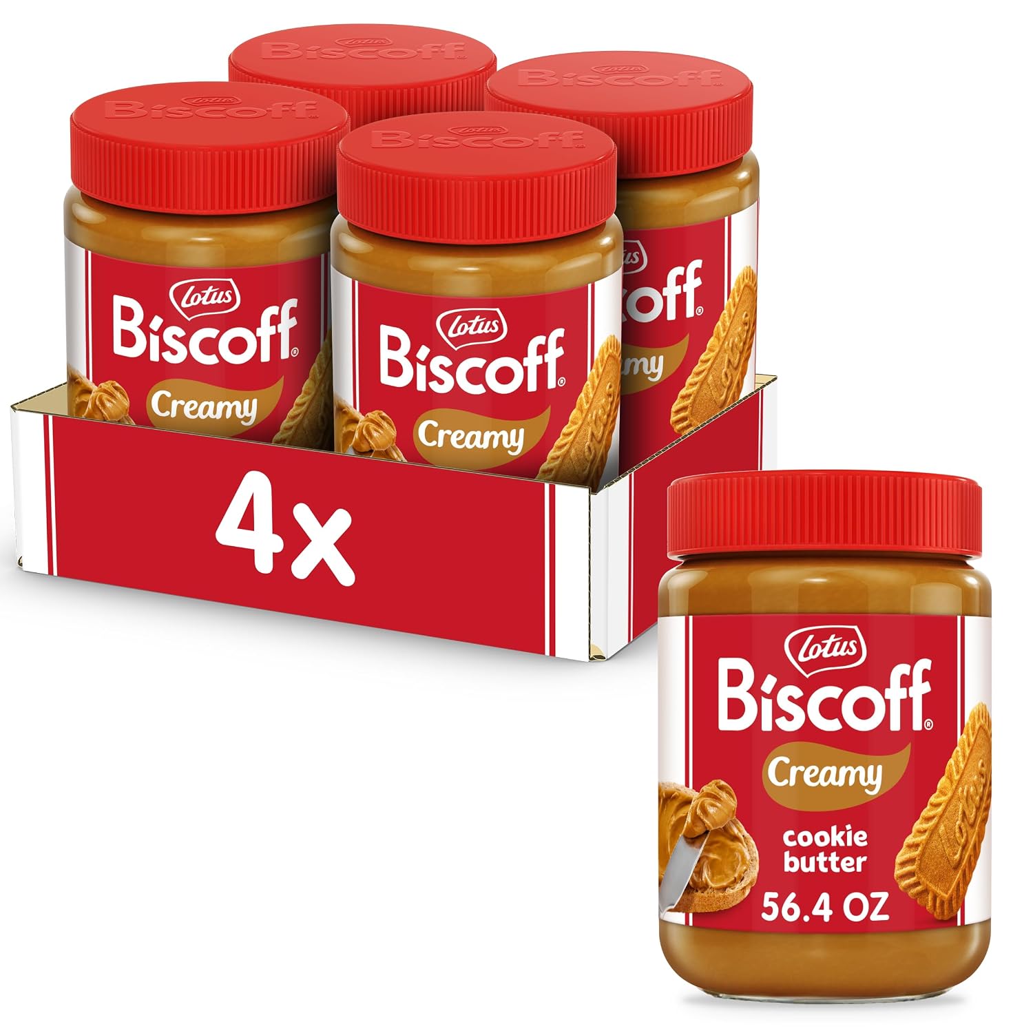 Lotus Biscoff Creamy Spread with Caramelised Biscuit Flavor 4jars of 56.4oz