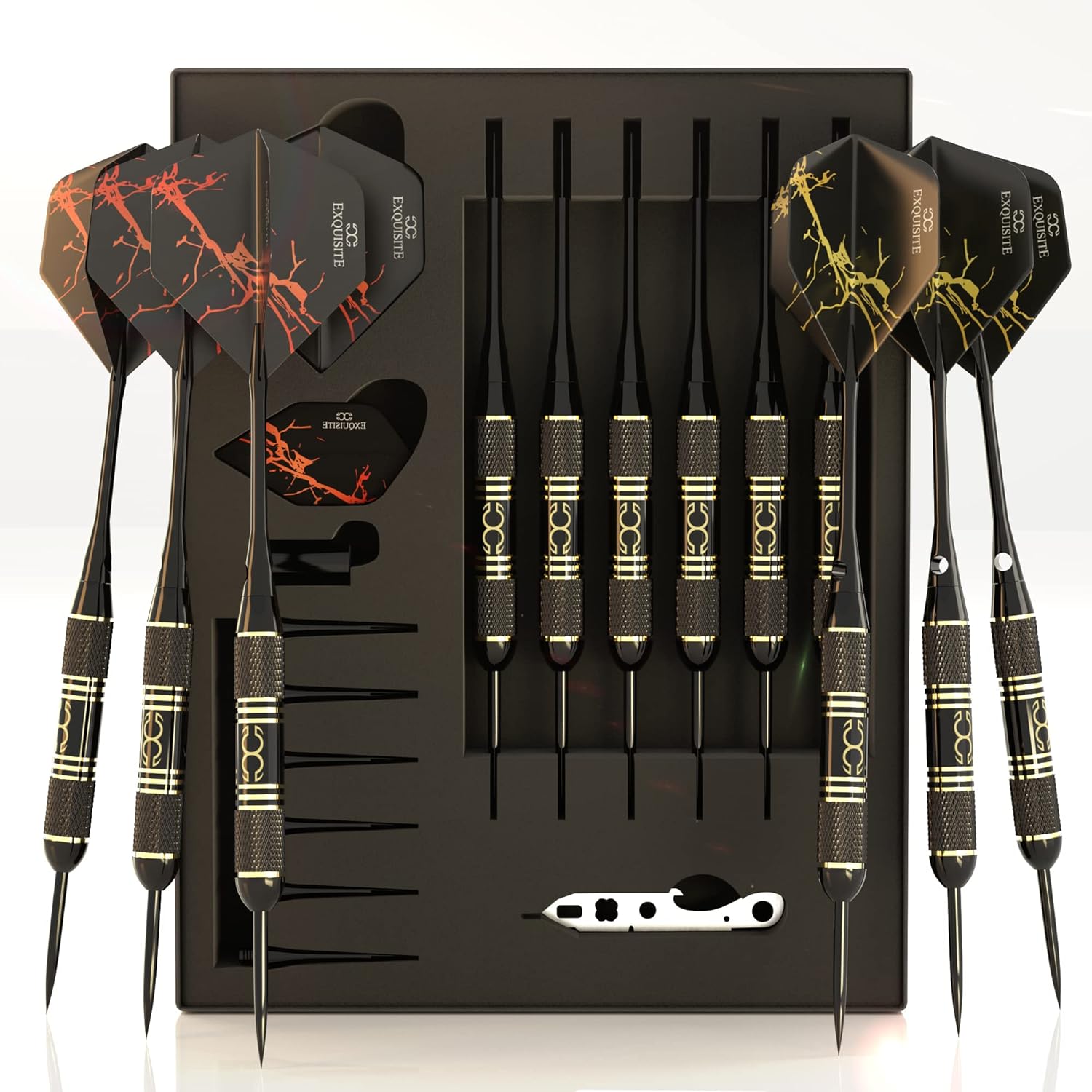 Professional Steel Tip Darts Set - 6 x 22g Brass Barrels with 12 Flights Standard/Slim, 12 Aluminum Shafts 35/48mm, 12 O-Rings, Dart Tool, Dart Sharpener and Case…