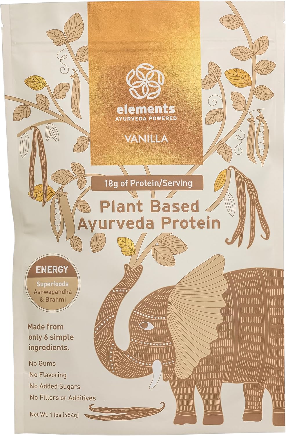 Elements Plant Based Vegan Vanilla Protein Powder - Meal Replacement Shake Made from Pure Organic Yellow Peas & Vanilla Bean Powder - Keto, Dairy Free, Soy Free, Paleo, and Non-GMO - 1lb - 14 Servings