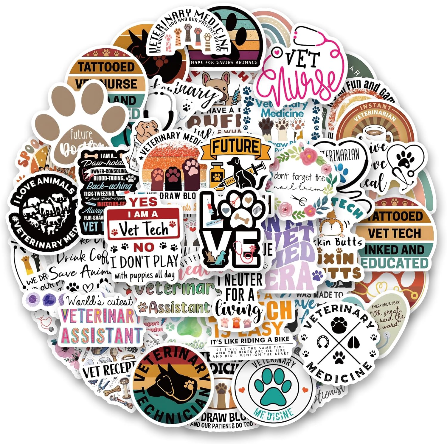 Bonitzdm 120Pcs Funny Veterinary Stickers and Decals, Vet Stickers, Veterinarian Stickers, Funny Veterinary Gifts, Gifts for Veterinarian, Gift for Veterinarian Office, Vet Gifts, Veterinarian Gifts