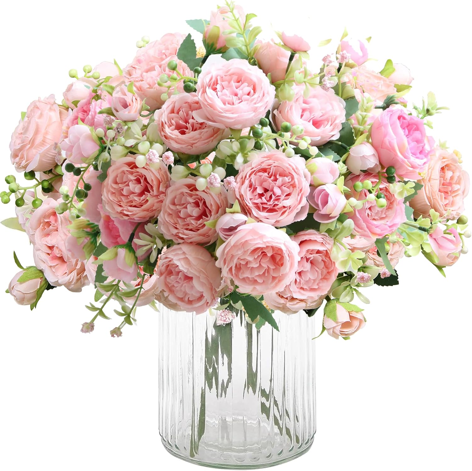 HNVNER 2 Bunches Artificial Peonies, Pink Silk Peony Fake Flowers Bouquet for Wedding Home Decor
